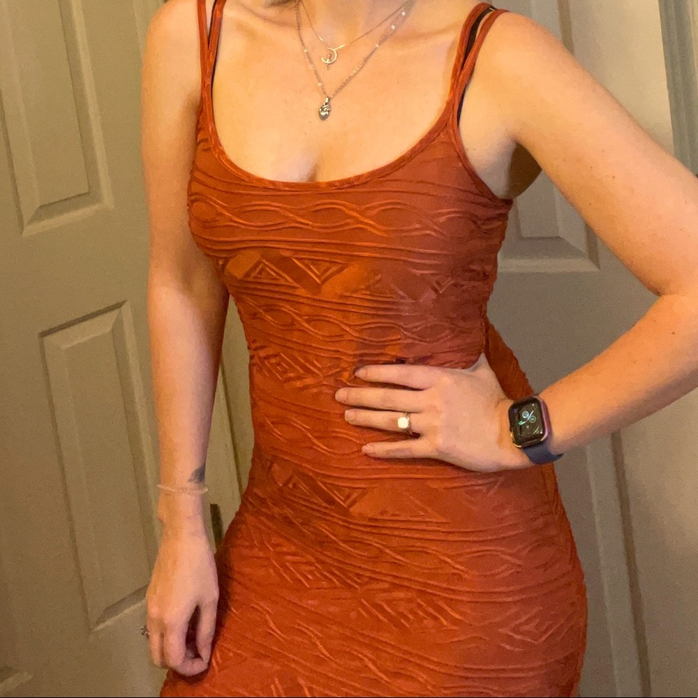 Newport News Vintage Rust form fitting maxi dress